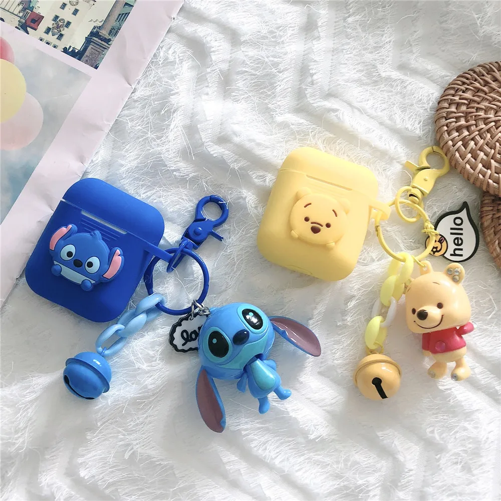 

Cartoon Stitch Pooh Bear Silicone Case for Apple airpods 1 2 Bluetooth Earphone Pendant Winnie Pooh Cover funda with keychain