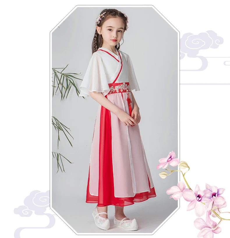 Hanfu/модное летнее платье для девочек; оригинальное улучшенное удобное платье в китайском стиле для девочек; осеннее платье для фотосессии в национальном стиле