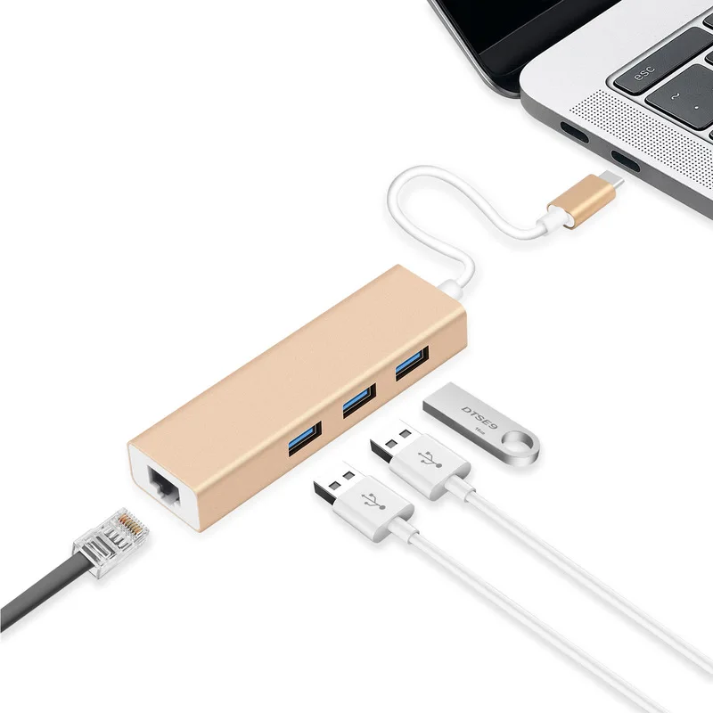 4 в 1 Алюминиевый сплав USB 3,0 type-C концентратор USB C концентратор для Gigabit Ethernet Rj45 Lan адаптер для Macbook Pro USB-C зарядное устройство