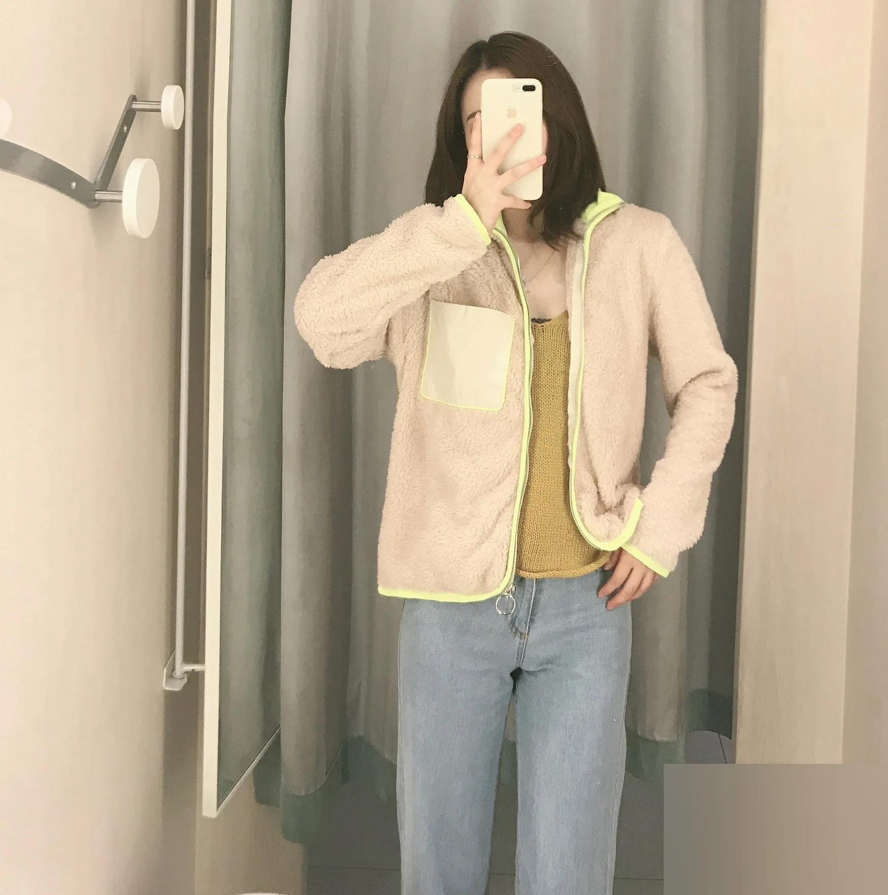 

Wi56 2019 Autumn New Style Casual Slimming Versitile Fashion Long Sleeve Stand Collar Contrast Color Zipper Soft Plush Coat Wome