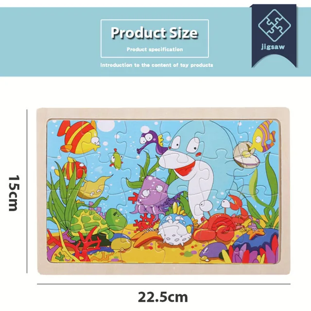 New 24 Piece Wooden Jigsaw Puzzle Baby Early Childhood Educational Toys for Children Cartoon Animal Puzzles Kids Interactive Toy 4