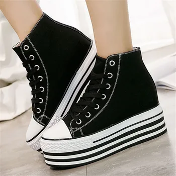 

Spring and autumn new high-quality canvas high to help increase shoes casual shoes thick sole shoes women