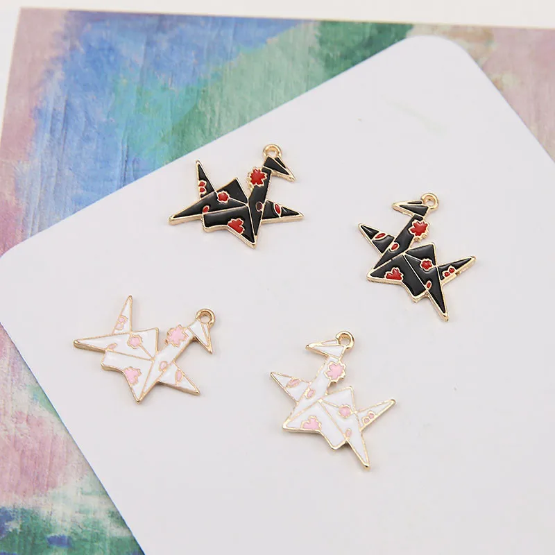 

10 Pcs 2019 new design paper crane style alloy drop oil left and right crane earrings for woman pendant diy jewelry accessories
