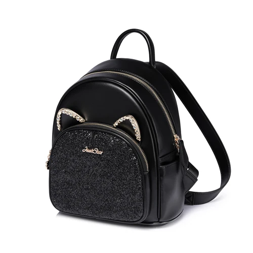 JUST STAR женский рюкзак из искусственной кожи, женская мода, кошачьи ушки, алмаз, двойные сумки на плечо, женский рюкзак для путешествий - Цвет: Черный