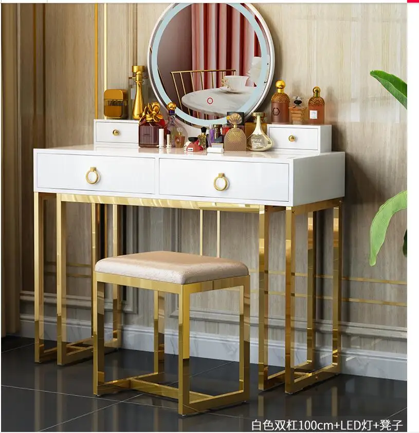 Скандинавский свет и роскошный туалетный столик для спальни современный простой Твердый Деревянный косметический столик Многофункциональный освещенный Простой чистый красный Co