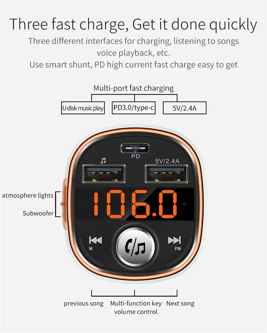 Автомобильный комплект Bluetooth 5,0 fm-передатчик модулятор USB музыкальное автомобильное зарядное устройство MP3-плеер двойное USB быстрое зарядное устройство автомобильные аксессуары# Zer