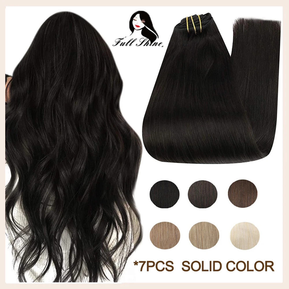 Extensiones de cabello humano para mujer, 7 Uds., horquillas de Color rubio puro 100g, máquina de doble trama, cabello humano Remy