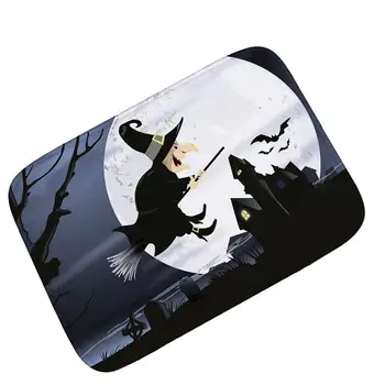 

Halloween Witch Bat Carpet Floor Mat 10mm Thick Soft Rebound Sponge Kitchen Rug Home Decorative Skull Doormat Bath Rug Carpets