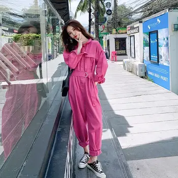 

Women 2020 Autumn Winter New Fashion Overalls Rompers Female Jumpsuits Pants Ladies Belt Casual Chic Long Sleeve Playsuits L674