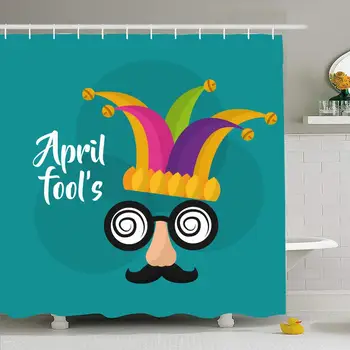 

Shower Curtain Set with Hooks 72x78 Absurd Funny Harlequin Fools Face Clown 1 Mask Mustache Holiday Silly Glasses Day Objects