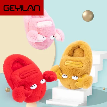 

Winte Kids Slippers Cute Cartoon Fur Crab Baby Warm Shoes Kid Slides Children Comfortable Non-slip Indoor Home Slippers