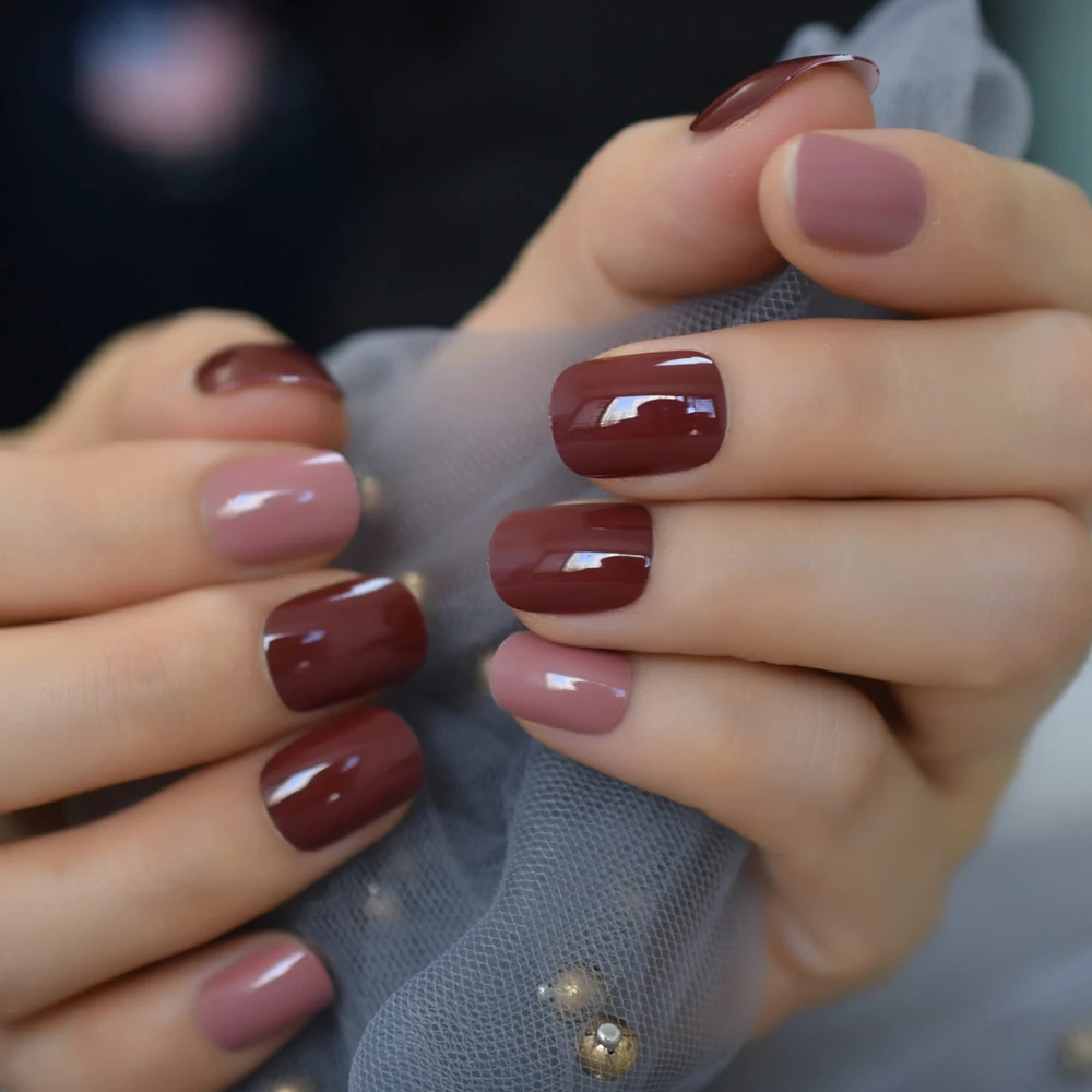 Короткие блестящие кокосовые накладные кончики для ногтей девочек коричневого