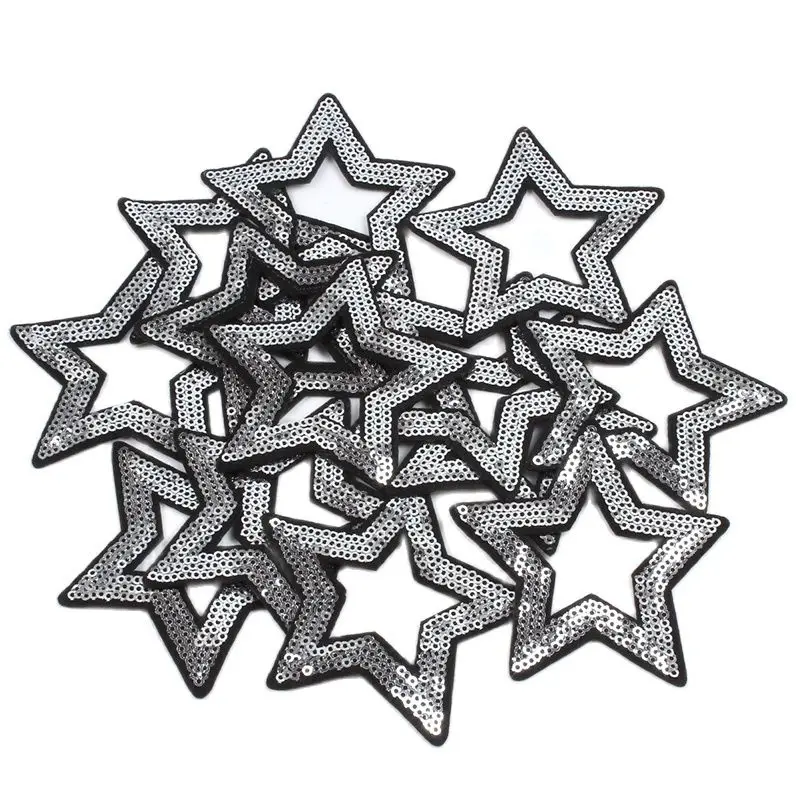 10pcs Sequined Star Patches DIY Iron On Clothes Stickers Sewing Jeans Backpacks Coats Badge Fabric Appliques Glitter Patch