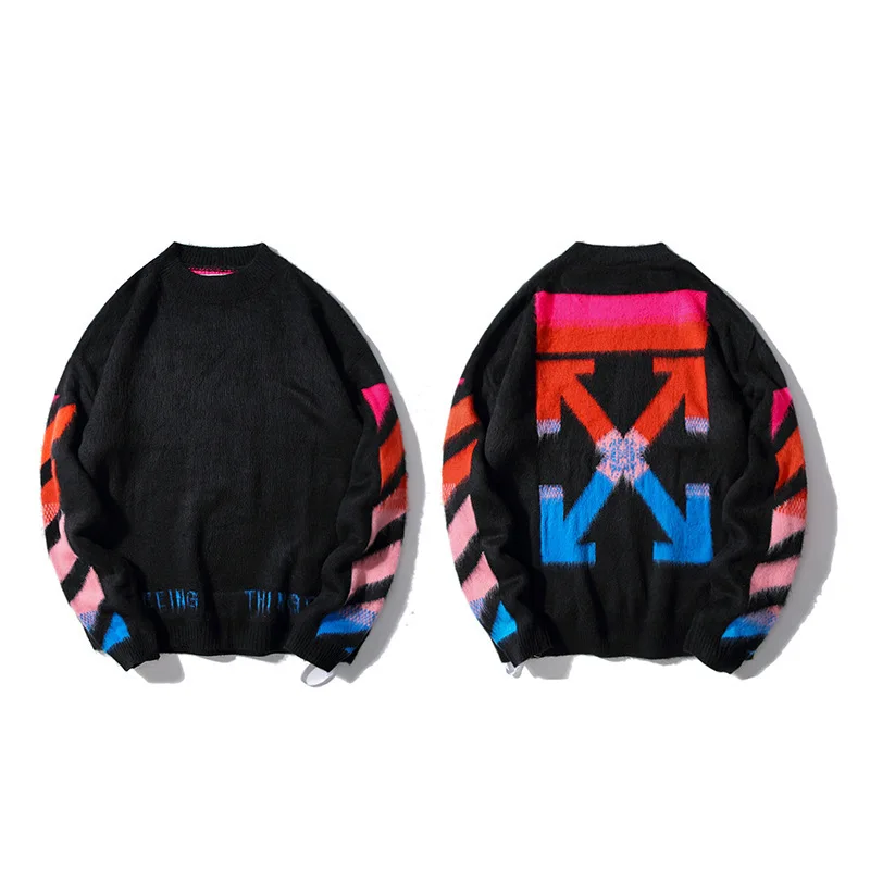 

19ssOFF-WHITE color matching arrow mohair knit mens sweaters christmas clothes