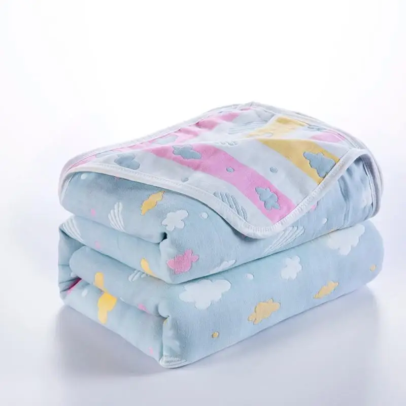 cloud blue 120x150cm Серое Клетчатое одеяло, детское одеяло, уплотненное, шесть слоев, хлопок, для младенцев, пеленка для коляски, накидка для новорожденных, детское постельное белье, одеяло s - Цвет: cloud blue 120x150cm