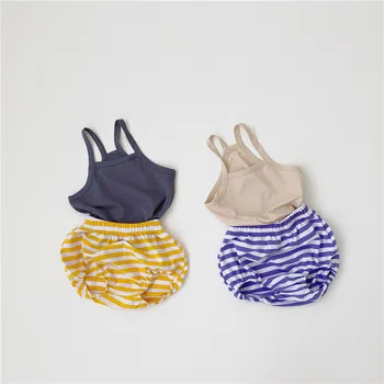 

Summer Baby Sets Soft Halter Top and Stripe Shorts