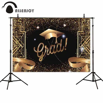 

Allenjoy Great Gatsby Wall Decor Golden Foil Black Pattern Ribbon Bachelor Cap Sequin Graduation Backdrops School Party Photo