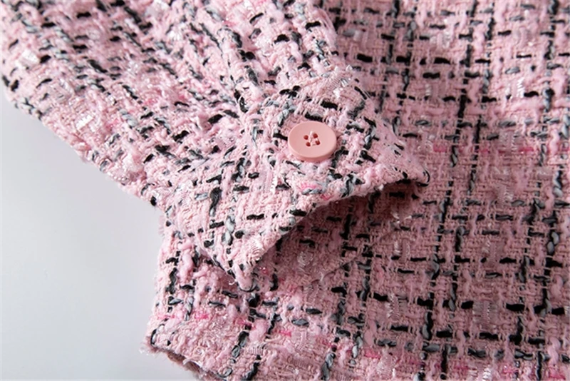 Шерстяная твидовая Верхняя рубашка в клетку, Укороченная рубашка розового/белого цвета