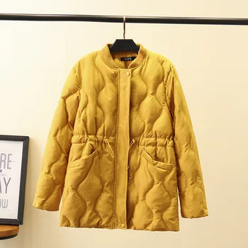 

2019 Winter New Style Waist Hugging Rhombus Cotton-padded Clothes Thick Warm Cotton-padded Jacket Coat Stand Collar Fat Large