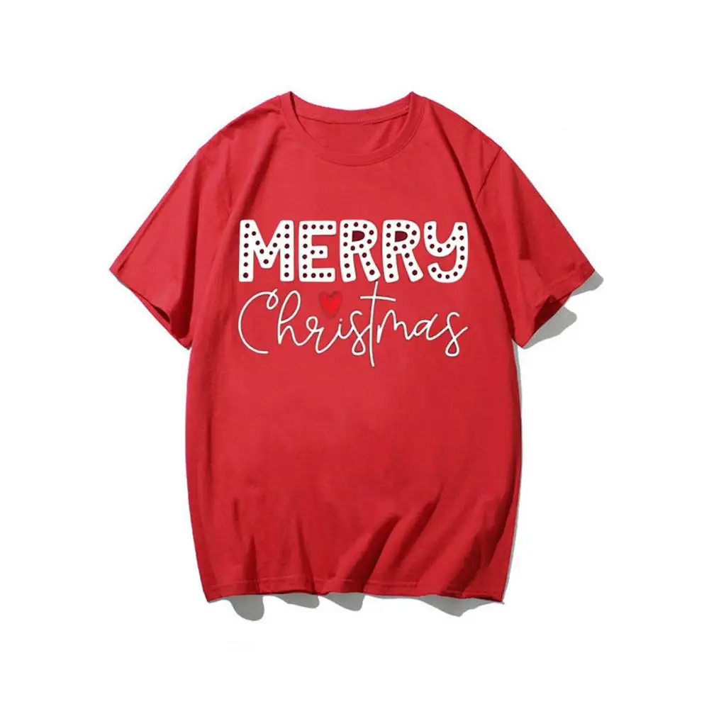 Женская рождественская футболка с коротким рукавом и забавным принтом, новинка, модный Повседневный пуловер с круглым вырезом, рубашка большого размера, женская одежда - Цвет: Red