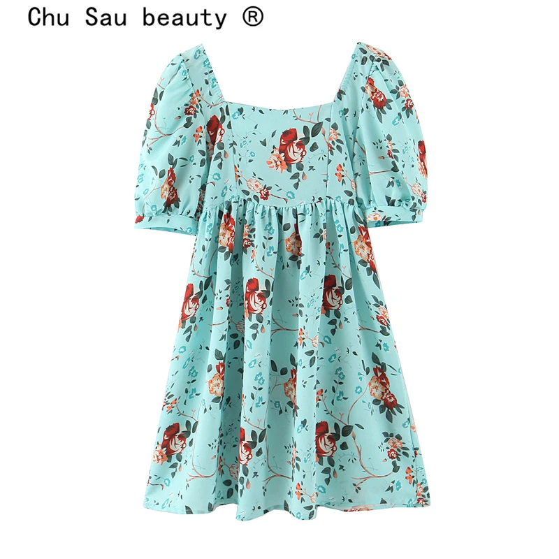 Summer 2020 Casual Chic Floral Print Women Dress Vintage Square Collar Puff Sleeve Party Midi Dresses Female Vestido De Mujer | Женская