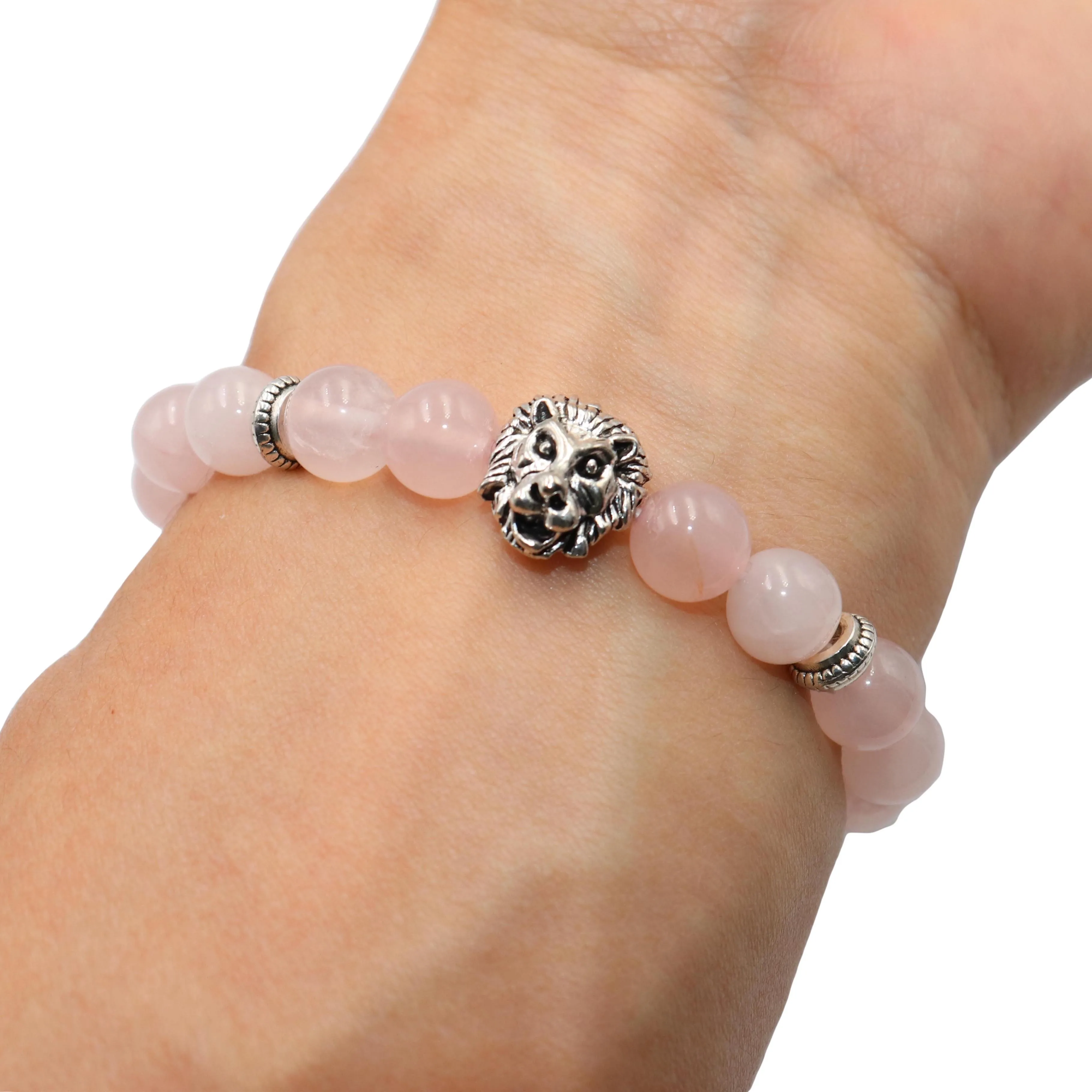 Pink Quartz Натуральный камень Модный Серебряный Шарм-браслет со львом для мужчин wo мужской лазурит аметисты тигровый глаз жемчуг Йога браслет ювелирные изделия - Окраска металла: Pink Quartz
