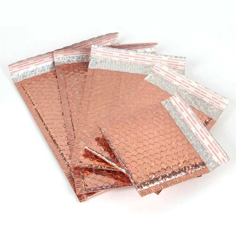 

50PCS/Pack Laser Rose Gold Bubble Bag Packaging Shipping Bubble Mailer Shockproof Padded Envelopes Gift Bag Mailing Envelope