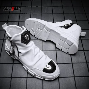 

BomKinta New Handmade Ankle Boots for Young Men PU Leather Fashion Motorcycle Boots Super Quality Men Brand Designer Shoes