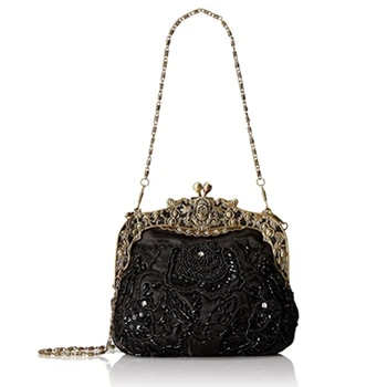 

Women's Antique Beaded Party Clutch Vintage Rose Purse Evening Handbag