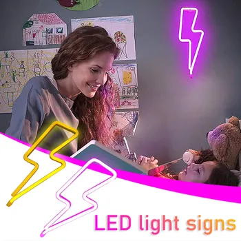 

LED Neon Sign Lightning Shaped USB Battery Operated Night Light Decorative Table Lamp For Home Party Living Room decoration