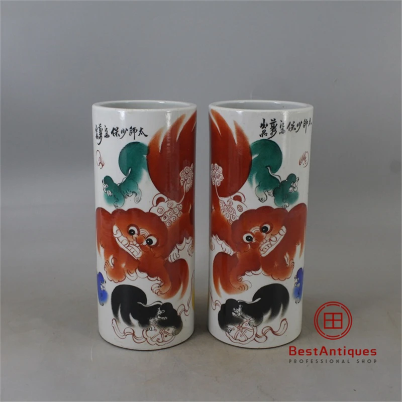 

Qing Pink Lion Taibao Jar All Hand-made Antique Vase Decoration Hand-painted Ancient Porcelain Collection China Style Home Decor