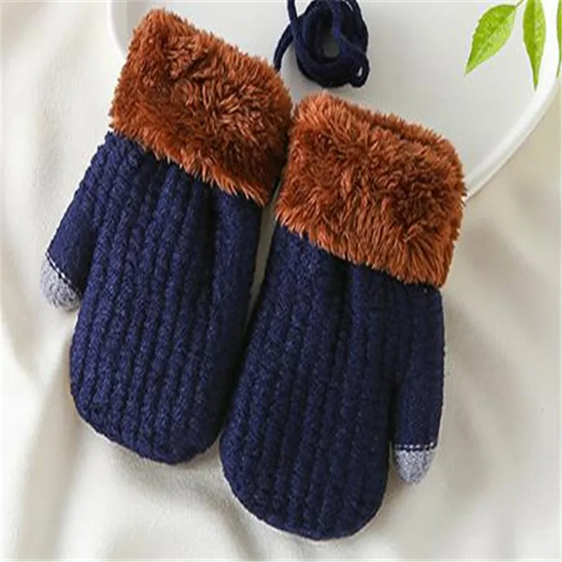 Зимние детские вязаные теплые перчатки из искусственного кашемира, однотонные двойные Утепленные перчатки для младенцев, ST-049
