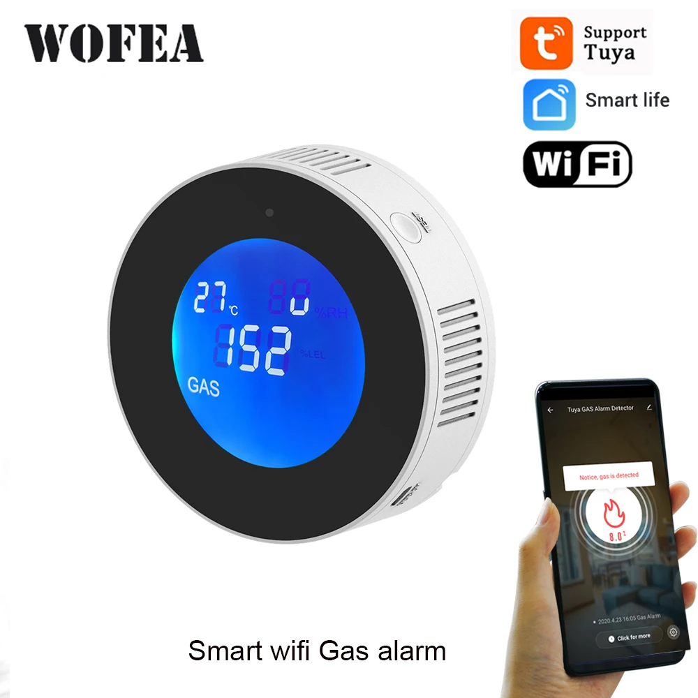 Tuya Wifi Smart Natural Gas Alarm Sensor Combustible Gas Leak Detector LCD Display Smart Life App Message Push Auto close Valve