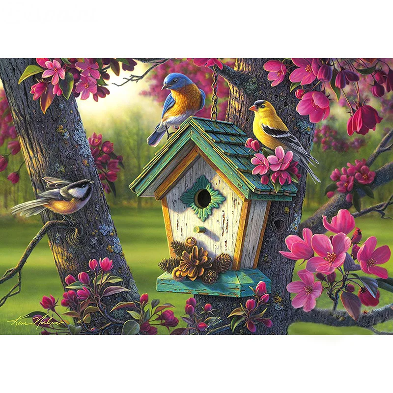 Full Drill Round Diamond Painting Birds and Flowers Resin Crystal Embroidery Cross Stitch Animal Mosaic home Decor gifts | Дом и сад