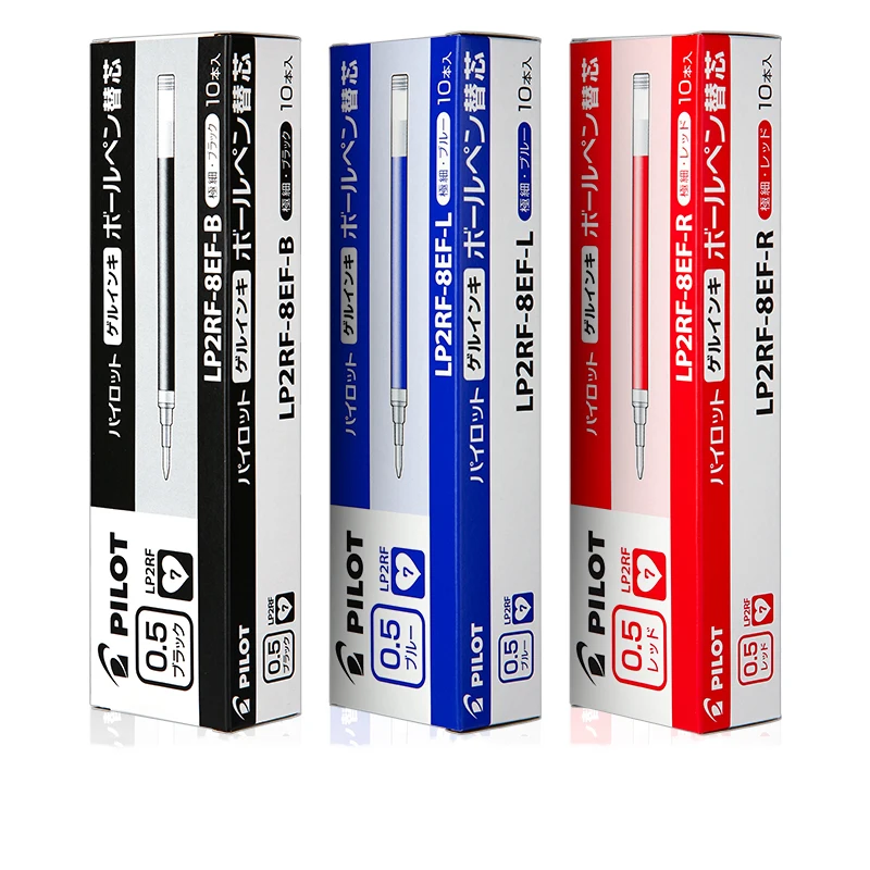 10pcs 파일럿 주스 젤 펜 리필 0.38 0.5mm 총알 유형 빠른 건조 레드 블루 블랙 3 색 옵션