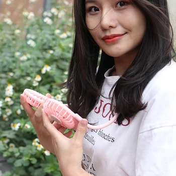 

Portable USB Mini Fan Hands-free Hanging Neck Fan with LED Light USB Rechargeable Mini Air Cooler Summer Supply Adjustable Cool