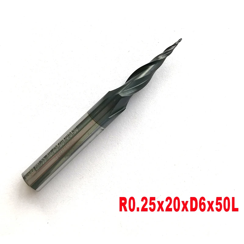 2 шт./лот R0.25 * D6 20 50L 2F HRC55 Вольфрам карбида вольфрама с покрытием Алюминий