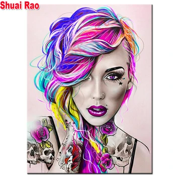 

fantasy Pretty purple hair girl diamond Painting 5d diy full square round Diamond Mosaic Cross embroidery rhinestone home decor,