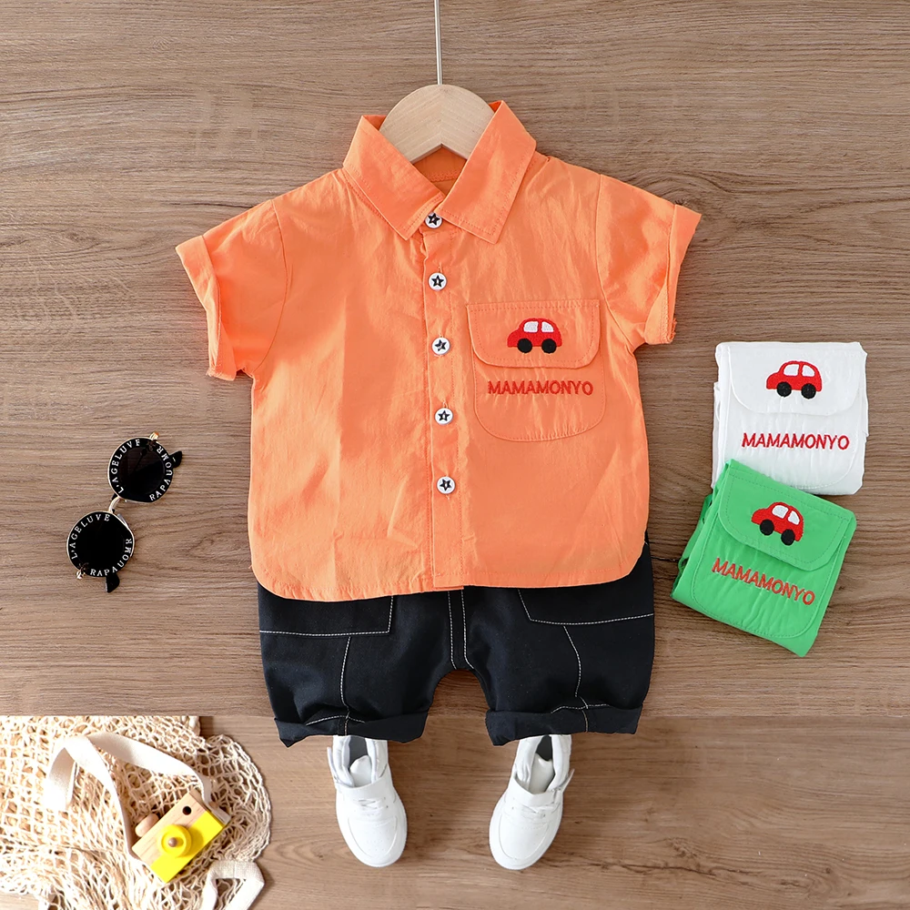 Kid Boys Summer Shirt Set and Short for Boy Outfit Car Letter Embroidery Clothing Costume 1 2 3 4 Years | Детская одежда и обувь