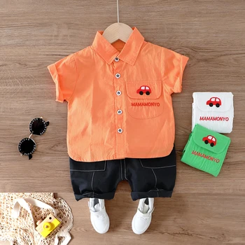 

Kid Boys Summer Shirt Set and Short Set for Boy Outfit Car Letter Embroidery Clothing Costume 1 2 3 4 Years