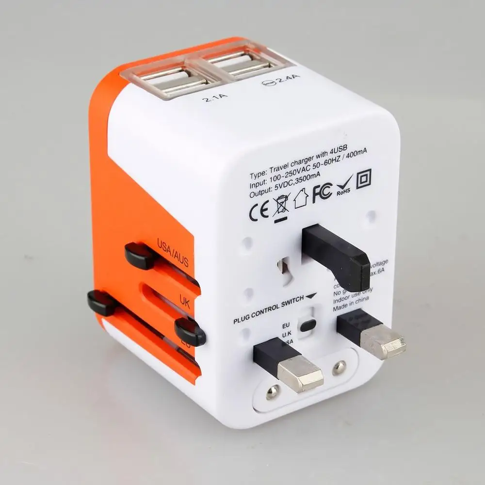 Фиолетовый Portable Travel Charger Adapter 4 USB Power Plug Converter Universal USB Wall AC Power Durable Outlet Converter - Цвет: Фиолетовый