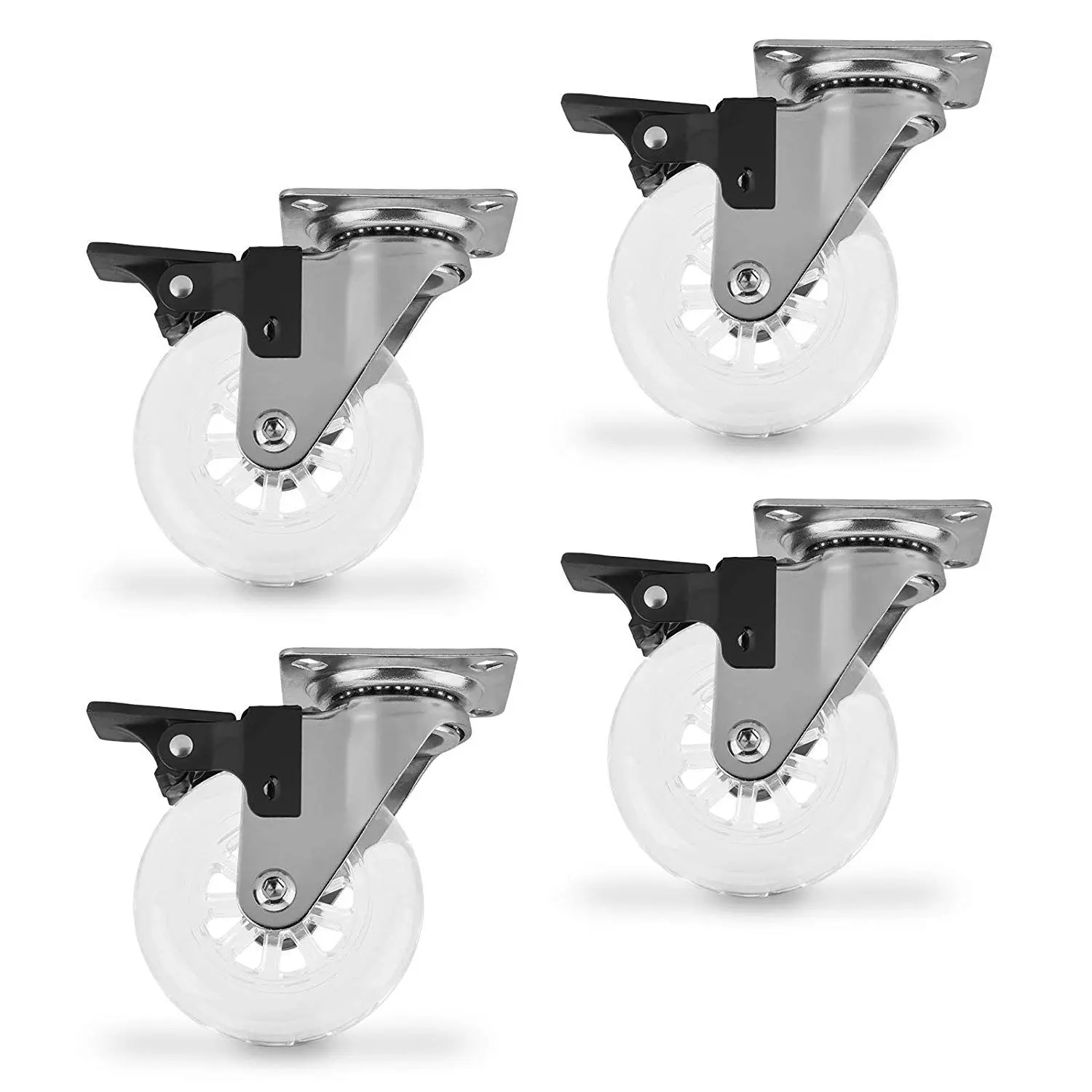 

Set of 4 x Castors for Transparent Furniture 75 mm with Stop Swivel Caster Roll of Transport