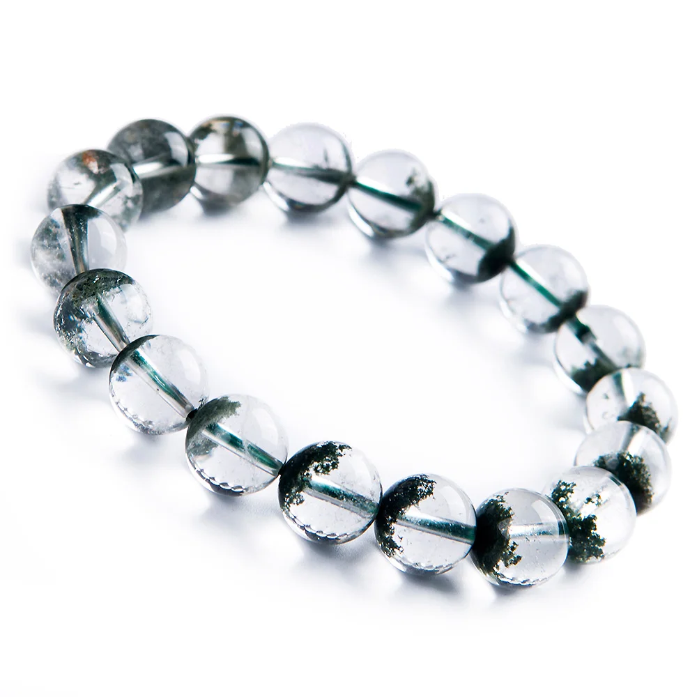 

11mm Natural Green Phantom Quartz Bracelet Ghost Chlorite Crystal Clear Round Beads Stretch Garden Women Men AAAAA