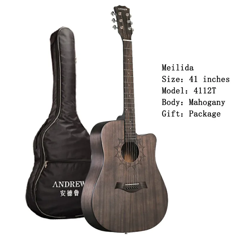 Andrew 40/41-дюймовая народная гитара, полностью из красного дерева, cutaway, гитара для начинающих и профессиональных выступлений, акустическая гитара