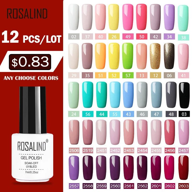 12 шт./компл.) ROSALIND гель лак для ногтей Набор для наращивания ногтей набор для дизайна ногтей гель УФ лак Светодиодный лампа Дизайн Акриловый Набор для маникюра