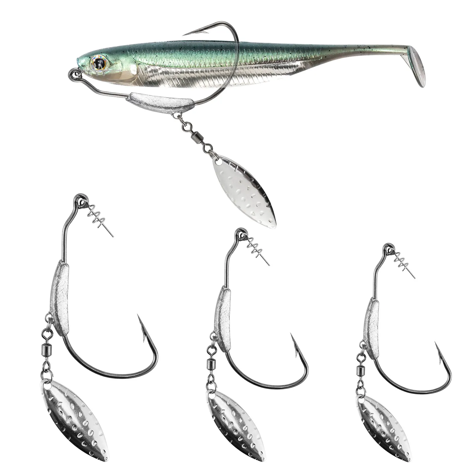 

3pcs Fishing Spinner Hook Saltwater Weighted Swimbait Spinner Blades Lure Jig Head Worm Rig Wide Crank Texas Rig Florida Rig