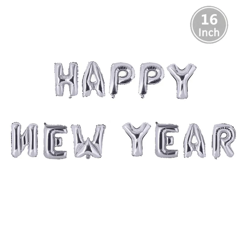 16 дюймов веселые рождественские воздушные шары из фольги с буквами счастливые новогодние вечерние украшения алфавит воздушные алюминиевые шары Набор принадлежностей - Цвет: New Year Silver