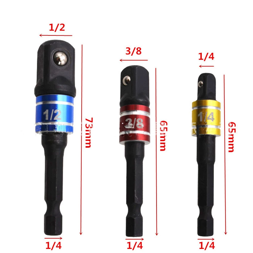 3pcs/set Drills Screwdrivers Wrench Conversion Rod 1/2