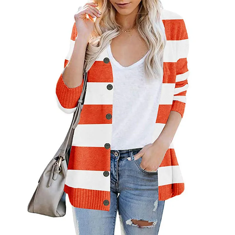 torrid orange Модный Полосатый женский длинный кардиган блузка вязаный свитер Повседневная Верхняя одежда осеннее пальто Модная женская одежда халат женственный - Цвет: torrid orange