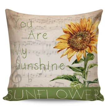

Sunflower Flower Sheet Music Retro Home Pillow Cases Living Room Sofa Chair Pillowcases Home Decor Square Cushion Covers